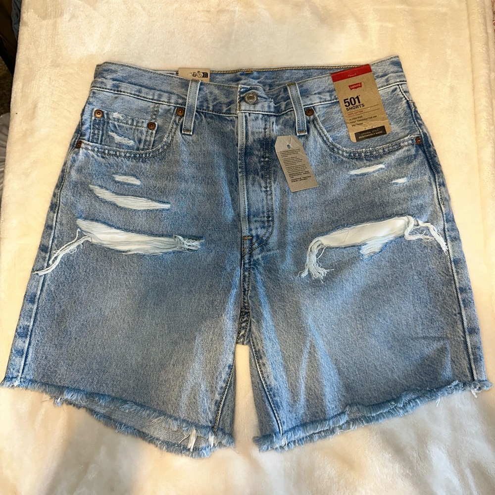 Levi's 501 Distressed Button-Fly High Rise Denim Shorts